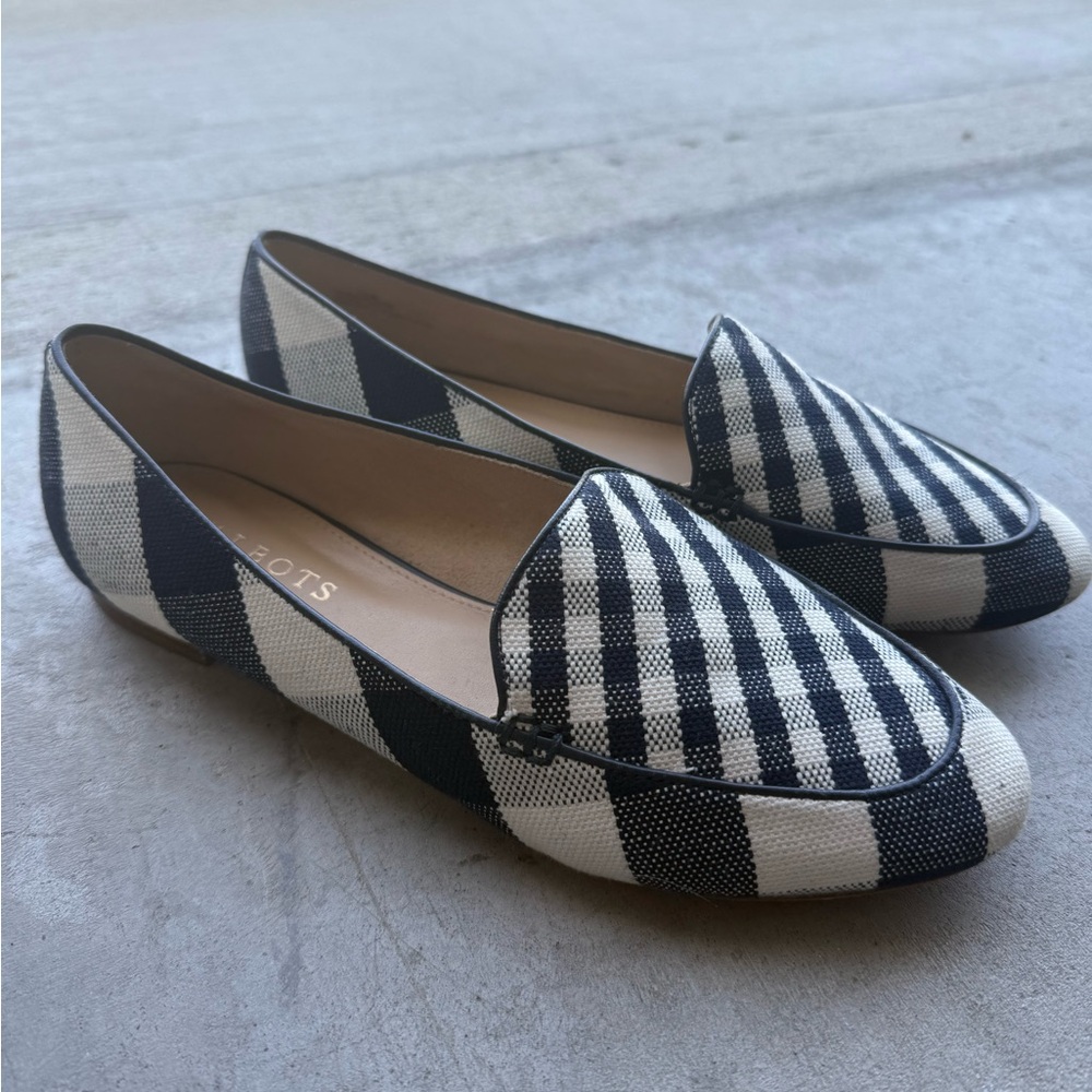 Talbots Womens Ryan Gingham‎ Flats Size 7.5M Blue White Buffalo Plaid Leather